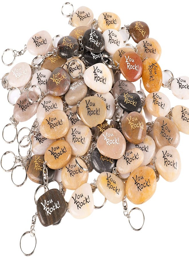 ROCKIMPACT 100PCS You Rock Inspirational Stone Key Chains, Pocket Word Stone Keyring Lot, Engraved Natural River Rock Key Rings, Teamwork Bonding Gift Bulk Keychain (You Rock! 100 Pieces) - Image 1